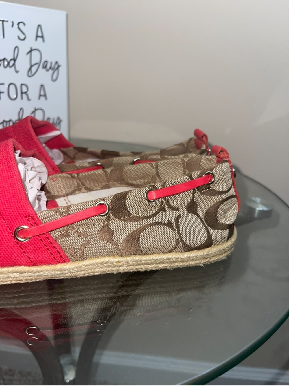 Coach Signature Jacquard Espadrille Loafers in Brown and Red